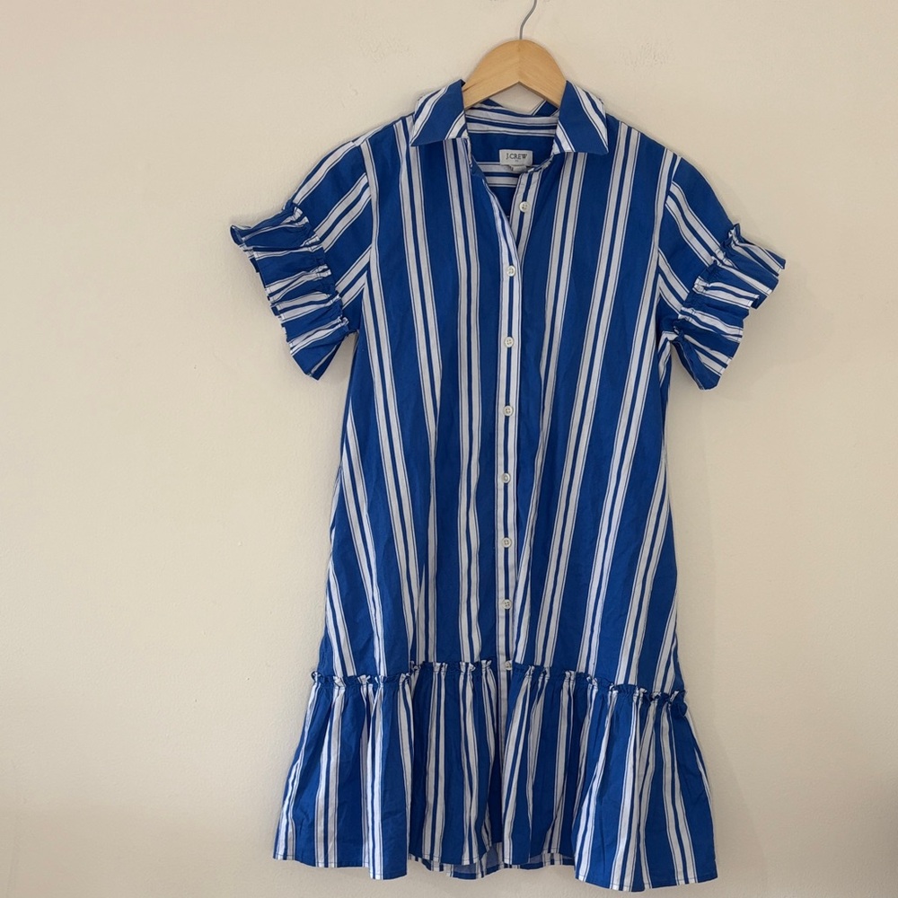 J. Crew Blue White Striped Shirt Dress Oversized Nautical Preppy Resort Chic 0